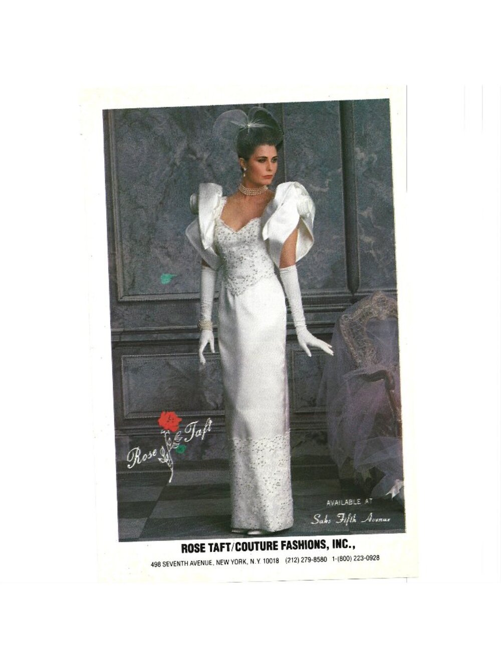 Print Ad Rose Taft Couture Evening Gown Vintage 1980s Formal Wear Fashion AD